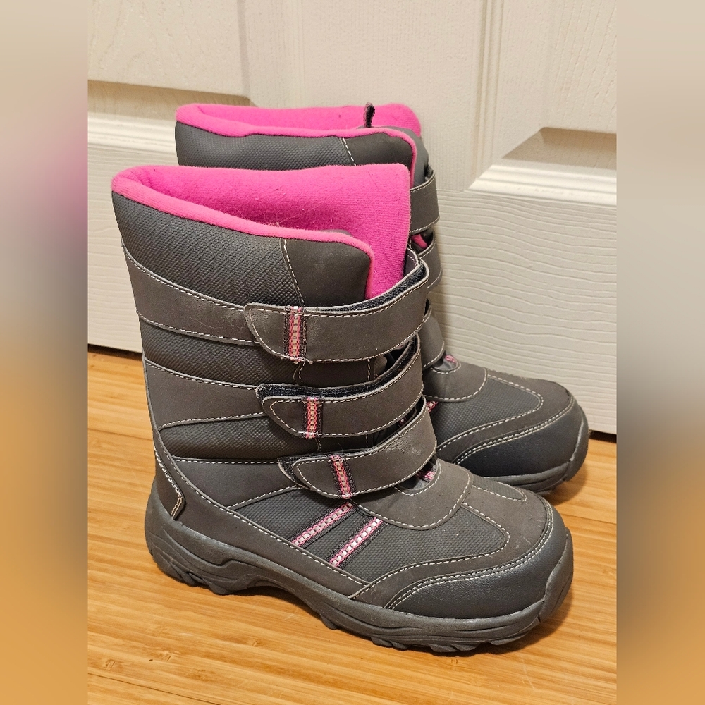 Gray and Pink Kids Boots